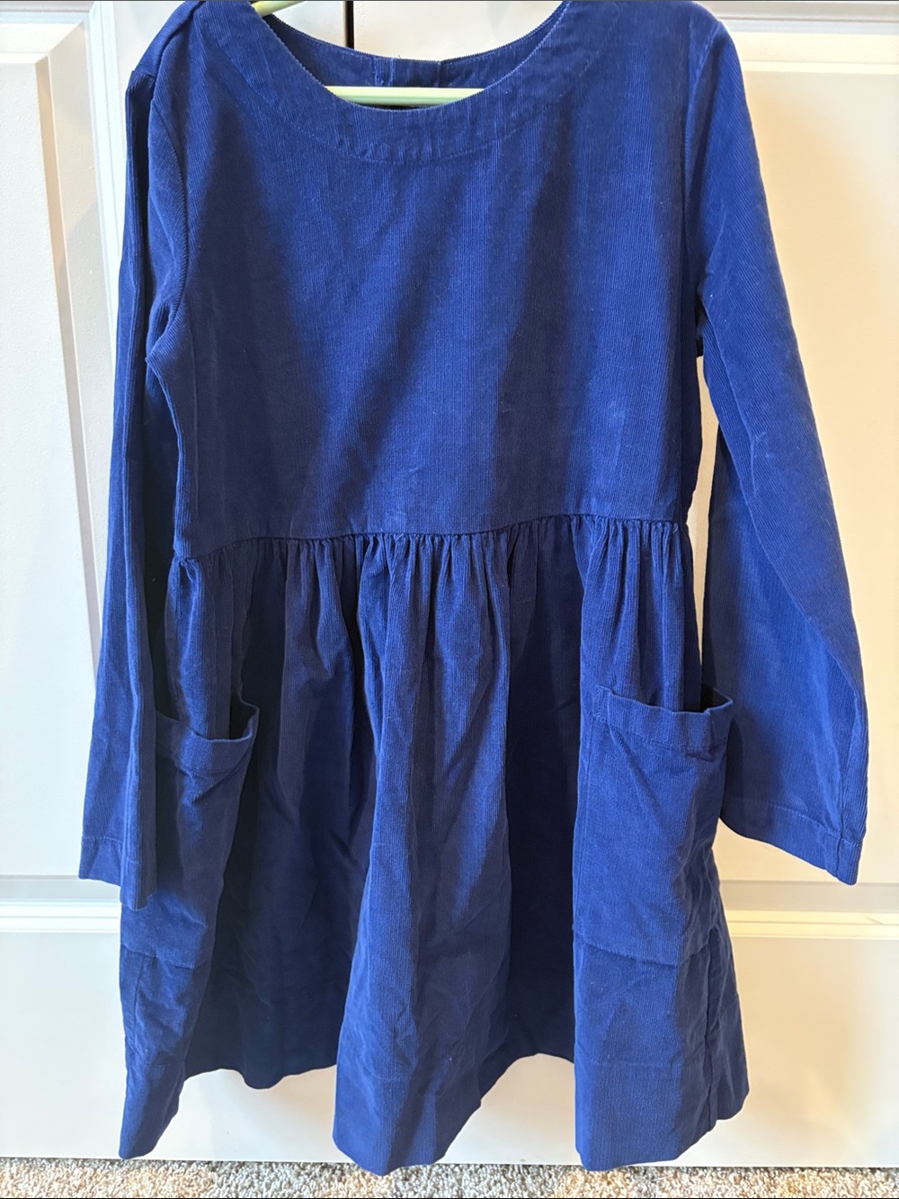 Hanna Andersson Navy Blue Corduroy Long-Sleeve Dress with Pockets